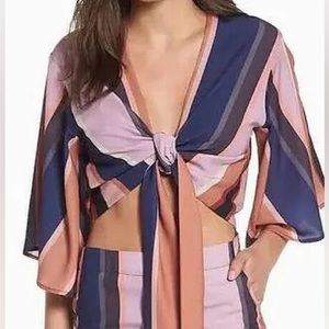 4SI3NNA Striped Crop Tie Front Blouse Small